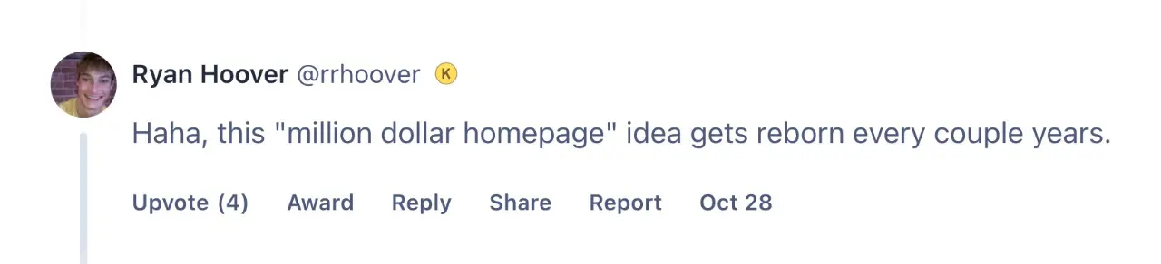 ProductHunt comment from Ryan Hoover